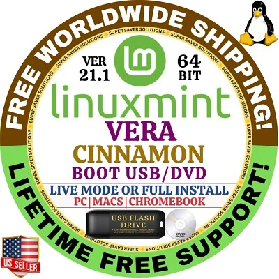 Linux MINT 21.1 USB VERA Cinnamon 64-Bit Live Boot, Full Install for MAC, PC - Image 1 of 4
