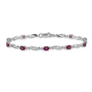 10K Solid White Gold Diamond Ruby Tennis Bracelet - Picture 1 of 12