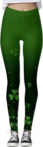 St. Patrick's Day Women's Irish Green Shamrock Leggings High Waisted Yoga Pants - Picture 1 of 2