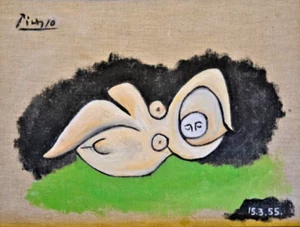 1958 PABLO PICASSO / Original Canvas Oil Painting " La femme endormie" / COA - Picture 1 of 3