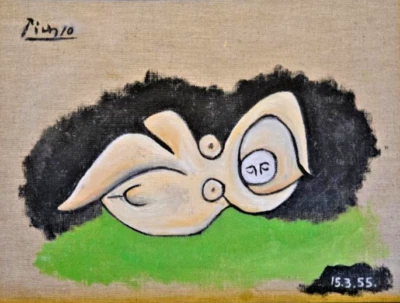 1958 Pablo Picasso / Pintura al óleo sobre lienzo original "La femme endormie" / Certificado de autenticidad Foto 1 de 3