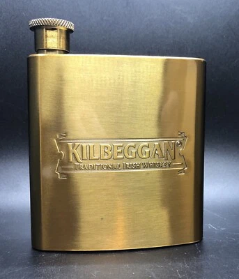 Frasco de whisky irlandés tradicional Kilbeggan tono dorado 6 OZ acero inoxidable Foto 1 de 4