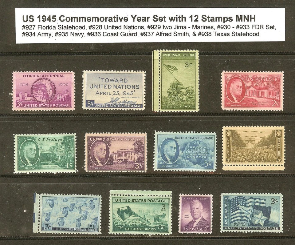U.S. 1945 Commemorative Year Set 12 MNH Stamps - Image 1 of 1