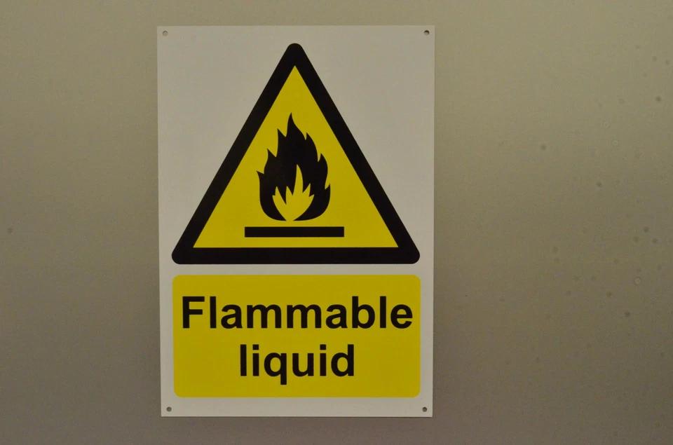 FLAMMABLE LIQUID A4 sign or sticker combustible flash flame petrol fire hazard
