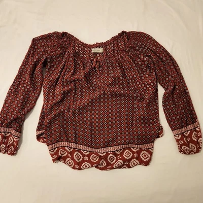 Blusa Abercrombie & Fitch Estampado Granate Boho Campesina Hombro Descubierto Para Mujer M Foto 1 de 3
