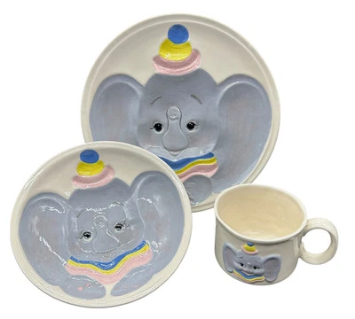 Juego de tazas de cerámica Walt Disney Dumbo pintadas a mano 1993 pastel guardería de colección Foto 1 de 4