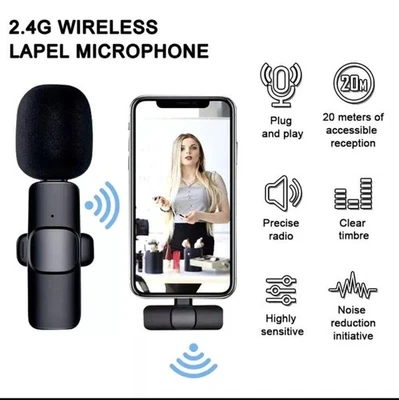 Lavalier Microphone Wireless Audio Video Recording Mini Mic For Android/iPhone - Image 1 of 4