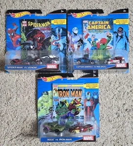 2015 Hot Wheels Spider-Man vs Venom, Captain America vs Red Skull etc. Mit Comics - Bild 1 von 5