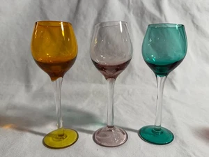 Vintage mundgeblasene farbige Cordial Gläser 3er Set - Mid Century 6 1/2" - Bild 1 von 5