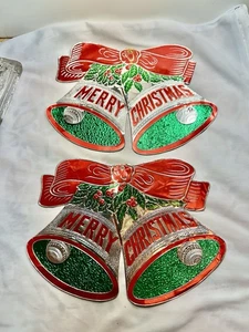 Campanas de aluminio vintage de Navidad rojo verde plata troqueladas - Imagen 1 de 9