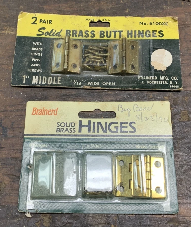 Vintage Brainerd Solid Brass 1" x 13/16" Three Pairs Of Butt Hinges No. 6100XC - Image 1 of 1