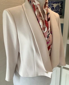 Max Mara Jacket, Size 12, Ivory Triacetate Silk Blend, Short, Lined - Picture 1 of 12