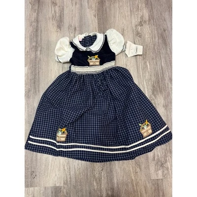 Candy's Kids Dress Blue Plaid Embroidered Flower Basket Puff Sleeve Size 6 - Image 1 of 4