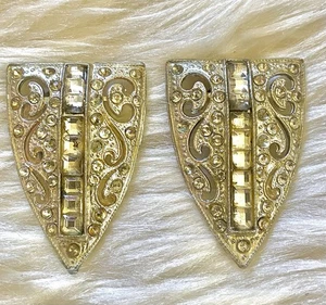 Vintage Antik Art Deco Silberfarben Metall Strass Kleid Fell Schuh Clips LESEN - Bild 1 von 7