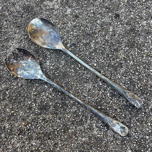 Versilberte Salatgabel & Löffel 9,25 Zoll gestempelt Italien - Bild 1 von 6