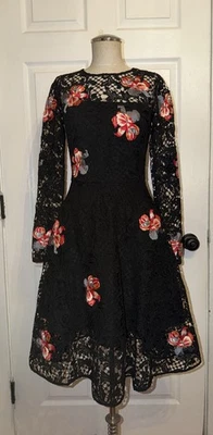 Vestido midi manga larga Sachin & Babi Noir negro encaje detalle floral talla 0 Foto 1 de 4