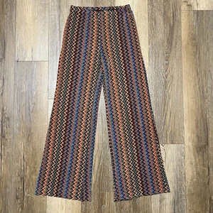 Pantalones COCO BIANCO Pierna Ancha Multicolor Zig Zag Palazzo Medianos EE. UU. Boho Hippie - Imagen 1 de 5