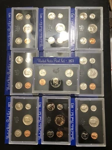 (10) 1971 US United States Mint Proof Sets 5 Coin Set - Lot of 10 - 50 Coins - Picture 1 of 17