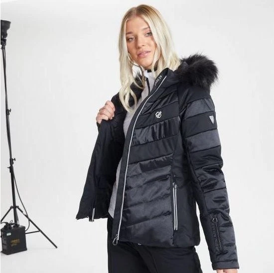 DARE2B Swarovski Dazzling Black Fur Hood Snowboard Ski Jacket NWT RP$480 8AU/4US - Image 1 of 4