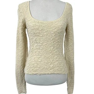 Natural Life Women Long Sleeve Texture Top Blouse Boho Hippie Cream Size Medium - Picture 1 of 4