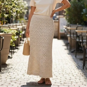 Asos Crochet Midi Skirt Open Knit Women's Size Small Beachy Boho Pull On Elastic - Picture 1 of 6