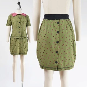 Vintage 90er grün gepunktet Minirock und Matrosenkragen Top zweiteiliges Set XS S - Bild 1 von 10