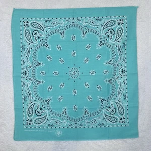 Vintage Wamcraft Bandana Teal Paisley USA Made Western Selvedge 22”x20.5” - Picture 1 of 7