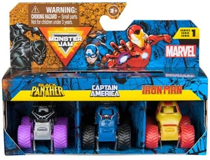 Monster Jam, Marvel Mini Monster Truck 3-Pack, Black Panther, Captain America, I - Picture 1 of 9