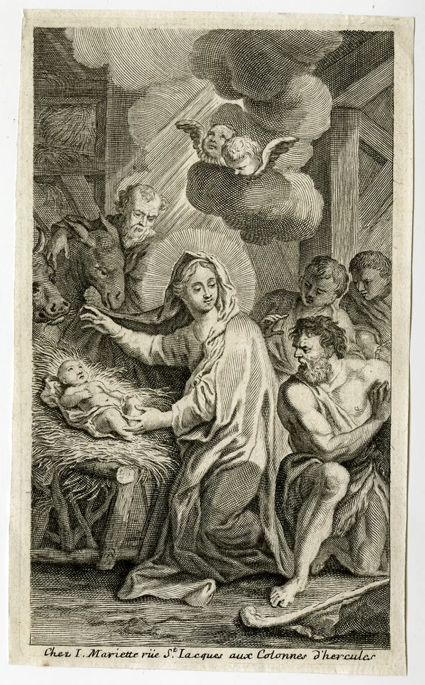 Antique Master Print-RELIGION-ADORATION SHEPHERDS-Mariette-Anonymous-ca. 1690 - Image 1 of 1