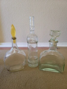 3pc Vintage Glass Oil & Vinegar Decorative Accent Bottles - Picture 1 of 8