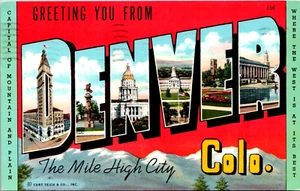 Postal grande de saludos de Denver Colorado 1955 - Imagen 1 de 2