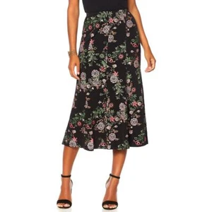 "Falda corneada impresa ""Flor metálica"" negra talla múltiple M #623529 HSN - Imagen 1 de 4