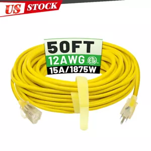 50 ft 12/3 Extension Cord Waterproof with Lighted Indicator End 12 Gauge 3 Prong - Bild 1 von 8