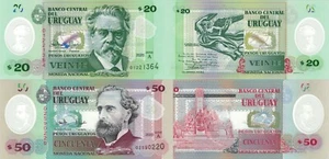 Uruguay 2 Stück Set: 20 & 50 Pesos (2020) Serie A - P-101a, P102a, Polymer UNC - Bild 1 von 3