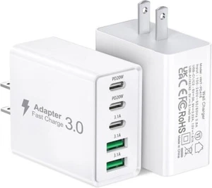 2Pack USB C Fast Charger Block,50W 5-Port C Wall 2 Pack White - Picture 1 of 7
