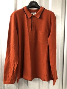 Jaeger 1/4 Button Long Sleeve Cotton Polo With Collar Top Shirt XL Burnt Orange - Picture 1 of 11