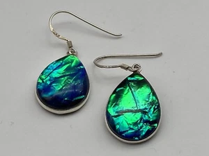 Vintage Sterling Silver 925 Earrings Opal Triplet Stone Dangle Drop 5.85g - Picture 1 of 6