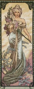 Tapestry SPRING, Alphonse Mucha Woman Beauty Art - BS 19"x45" - Picture 1 of 1