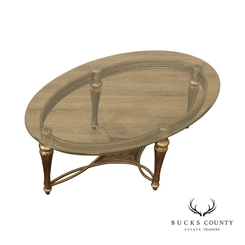 Neoclassical Style Oval Iron and Glass Cocktail Table Cover