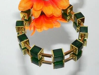 Armband Würfel Cube Glas grün dunkelgrün tanne smaragd Hämatit gold  106d - Bild 1 von 4
