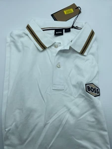 Neu mit Etikett Boss Polo Shot Sleeve Herrenhemd weiß mit braun 3XL 0009 - Bild 1 von 1