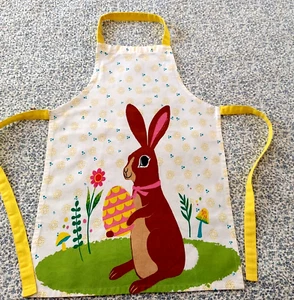 Easter Bunny Rabbit Childs Youth Apron 100% Cotton Hook & Loop Neck Strap Yellow - Picture 1 of 12