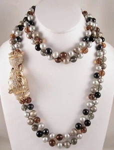 BEAUTIFUL 80s CINER “REAL LOOK” GOLD TONE FAUX PEARL RHINESTONE PANTHER NECKLACE - Picture 1 of 6