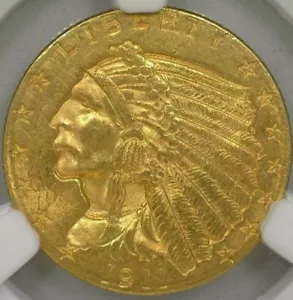 1911 $2.50 Gold Indian NGC Graded MS 63 Certified #2643997-003 Uncirculated - Picture 1 of 4