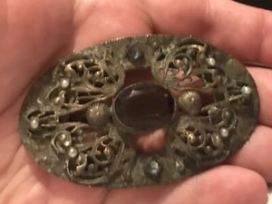 Antike Brosche Anstecknadel Amethyst Aquamarin Perlen viktorianisches Glas - Bild 1 von 12