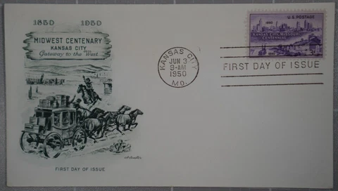 US 1950 FDC, Kansas City Missouri Centennial, Artmaster, 3c Cover