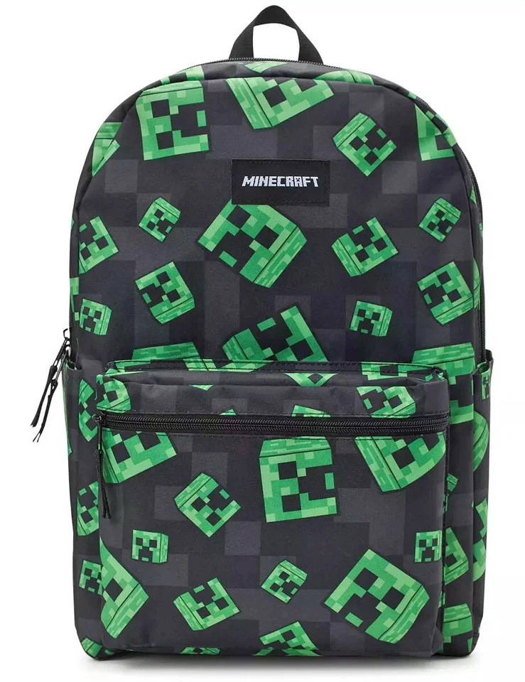 Minecraft Creeper 17" Laptop Backpack Comes With Insulated Lunch Bag