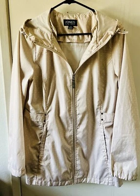 Jones New York. Jaqueta feminina bege claro multi bolinhas. Tamanho grande. - Imagem 1 de 4