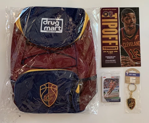 Cleveland Cavaliers Backpack, Key Chain, Panini Card Set & Tipoff Program/Poster Cover