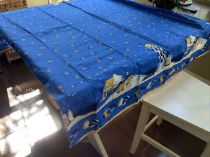 Brittany Design Tablecloth, Blue/Gold/White, 63”x98” 100% Cotton, New Open Box - Picture 1 of 6